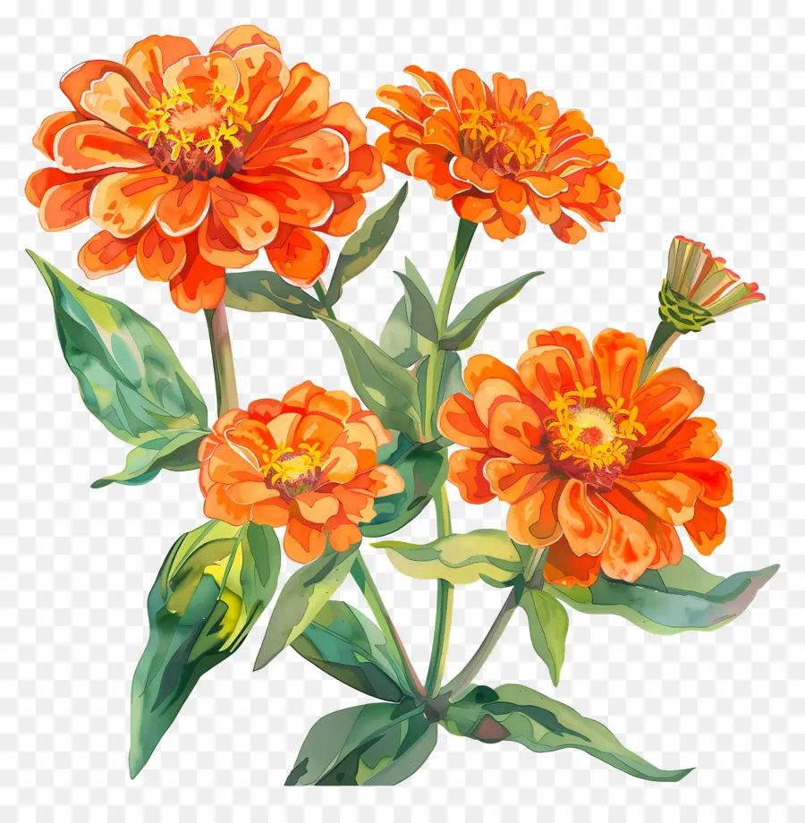 Zinnias De Naranja，Flores De Color Naranja PNG