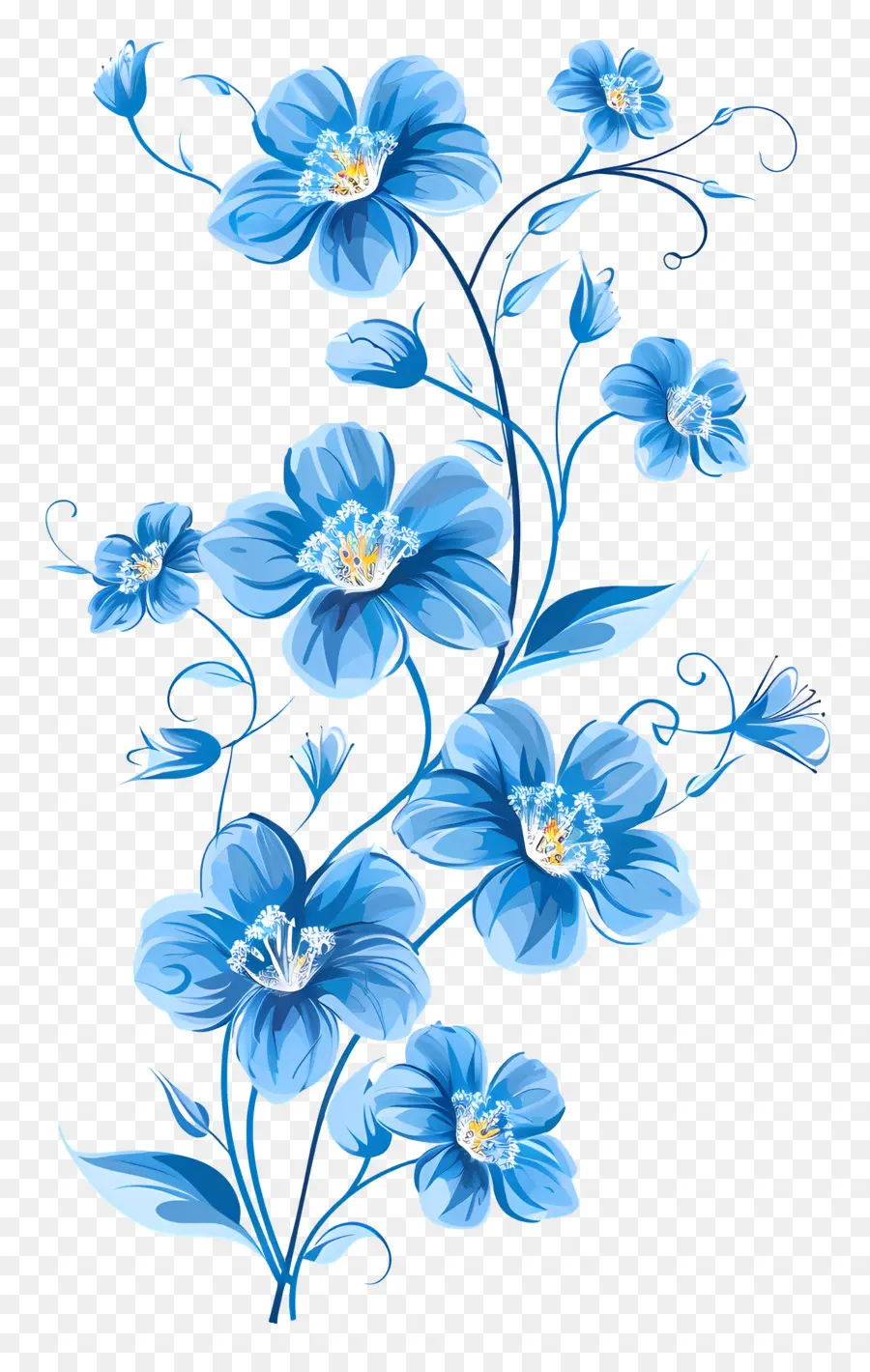 Flores De Color Azul，El Tallo Floral PNG