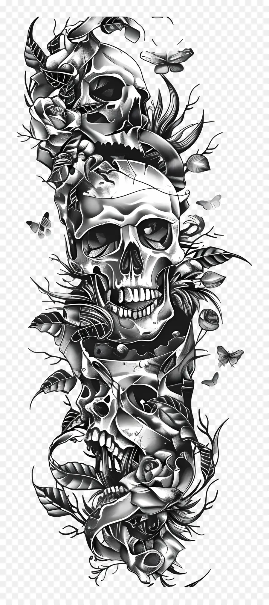 Tatuaje De Manga，Calavera Y Flores PNG