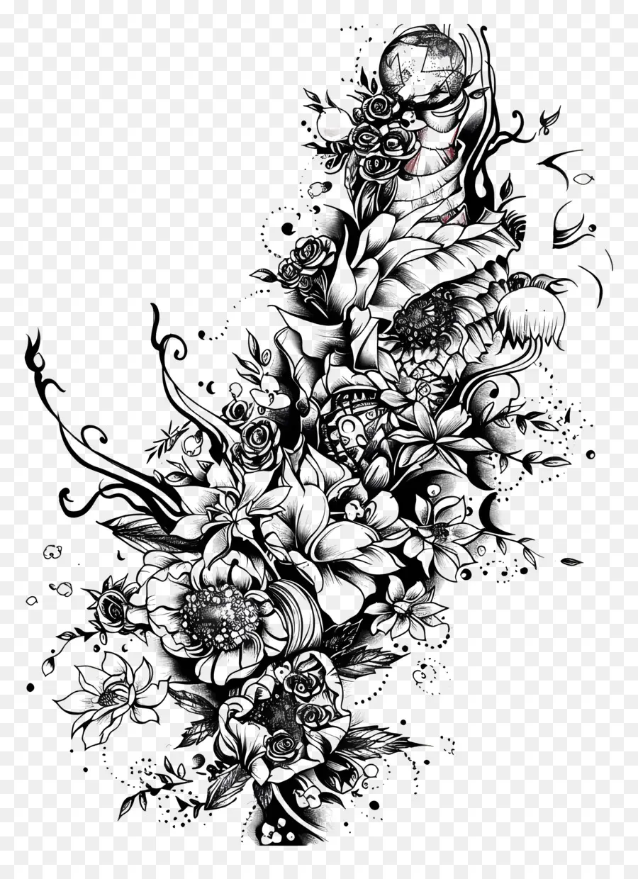 La Manga Del Tatuaje，Patrones Florales Oscuros PNG