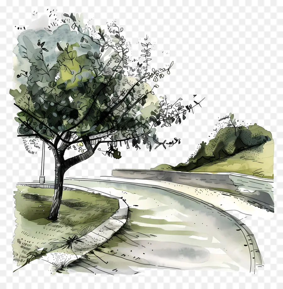 Calle Carretera，árbol Solitario PNG