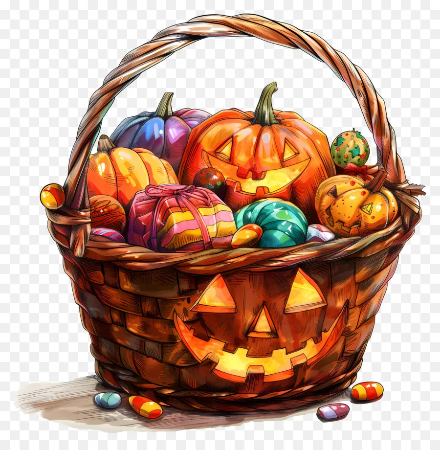 Cesta De Halloween，Canasta De Dulces PNG