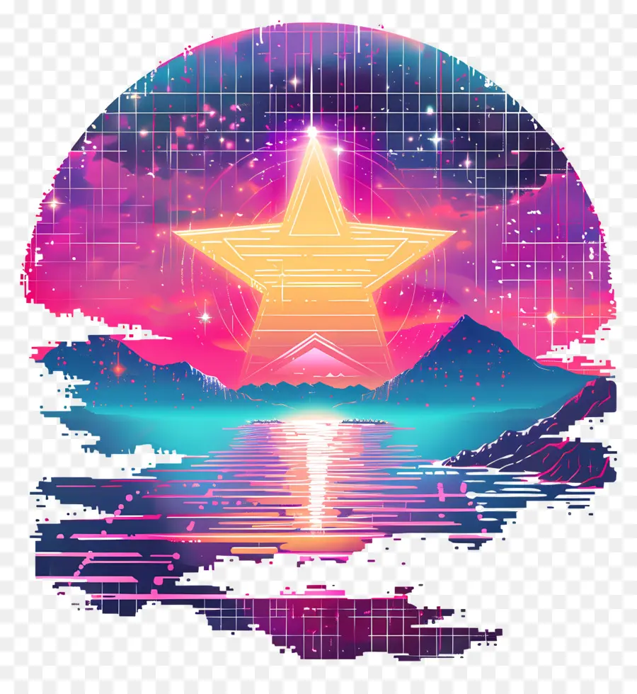 Estrella De Onda De Vapor，Estrella Y Paisaje PNG