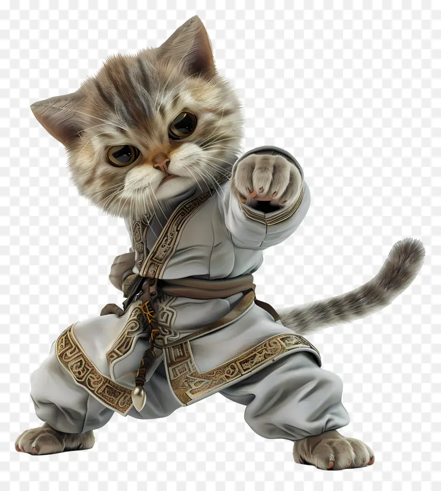 Kung Fu，Gatito En Bata Gris PNG