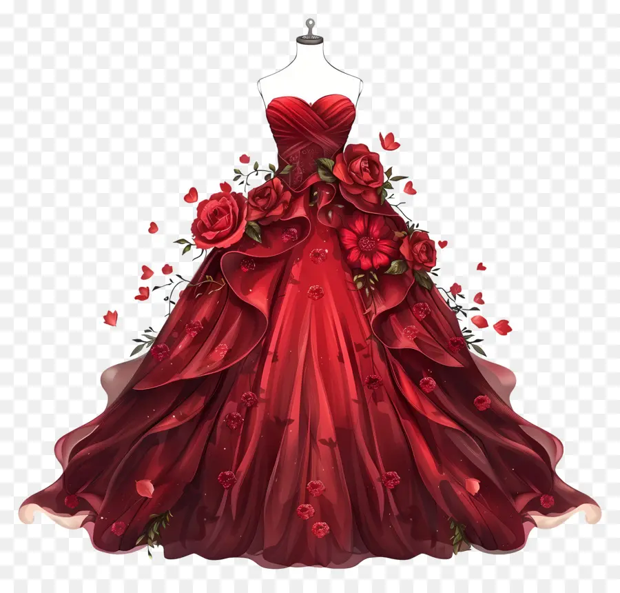 Rojo Vestido De Novia，Vestido De Novia De Rosas PNG