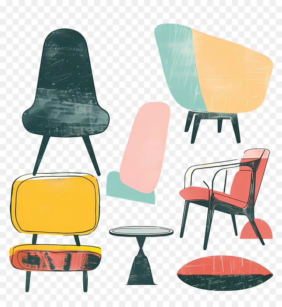 Muebles，Sillas Retro Coloridas PNG