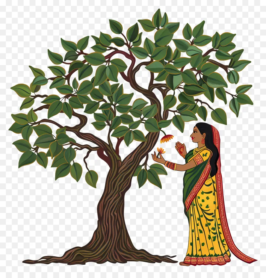 Iva Purnima，Mujer Con Arbol PNG