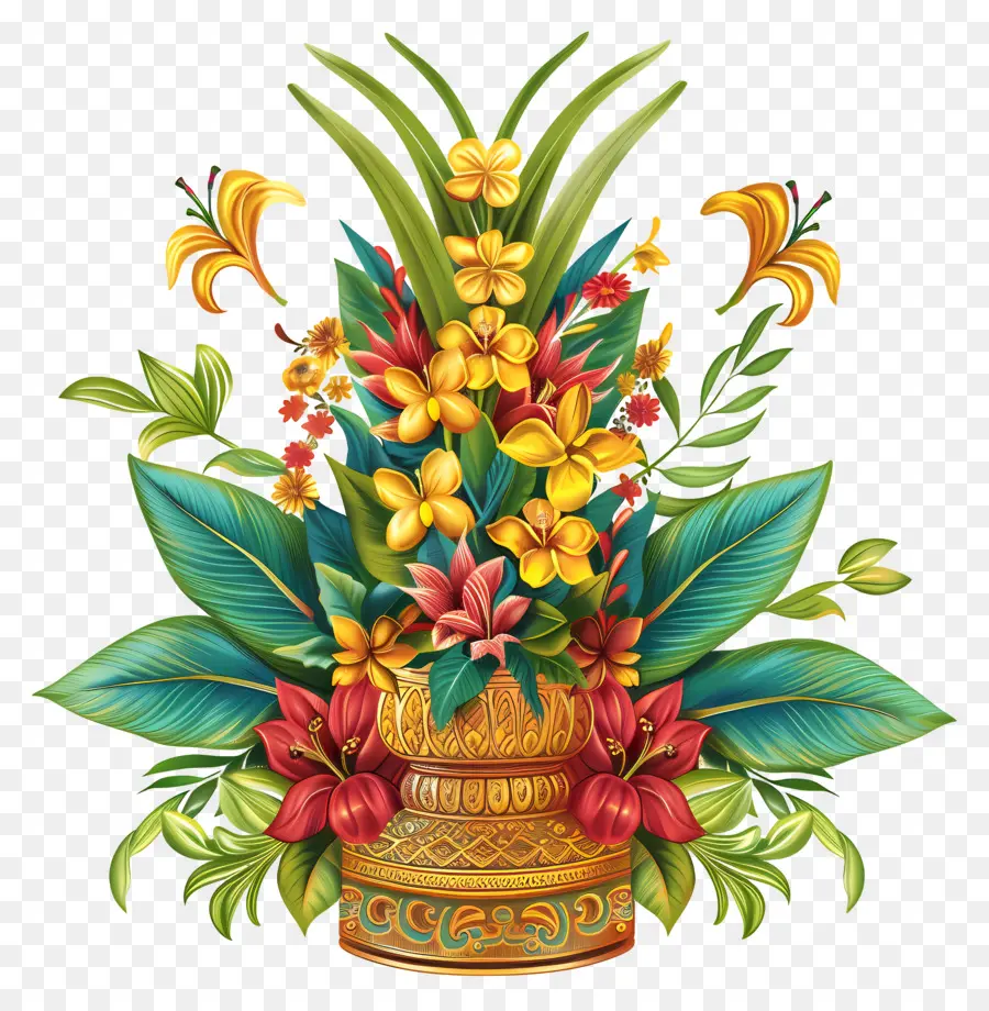 Bonalu，Diseño Floral Tradicional PNG