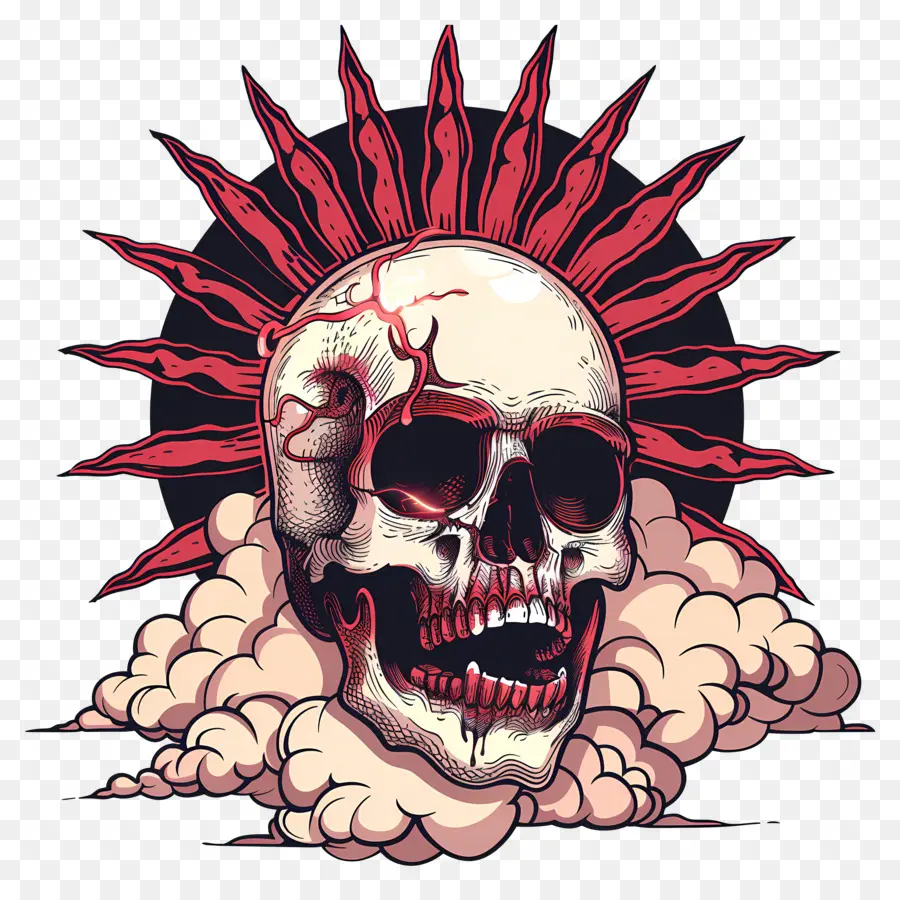 Cráneo，Calavera Con Rayos De Sol PNG