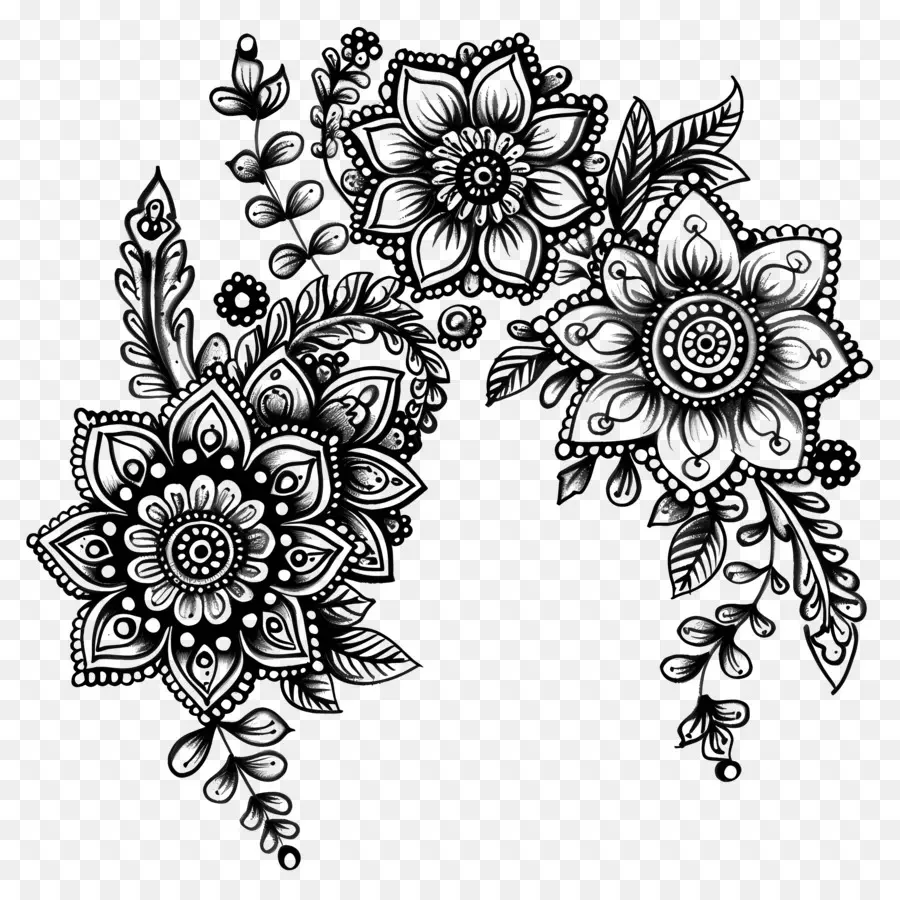 Diseño De Mehndi Floral，Oscuro Arte PNG