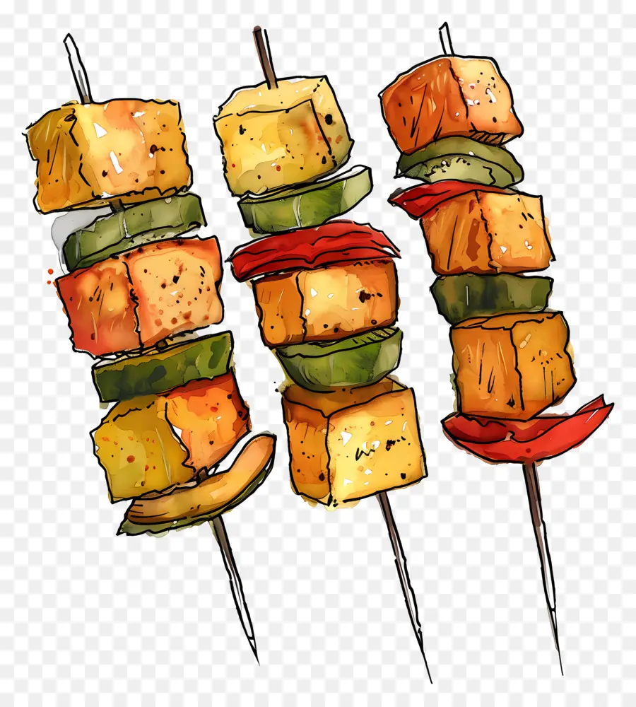 Paneer Tikka，Brochetas De Verduras PNG