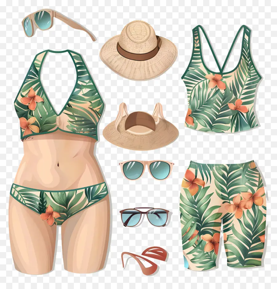 Traje De Verano，Bikini Fluoral PNG