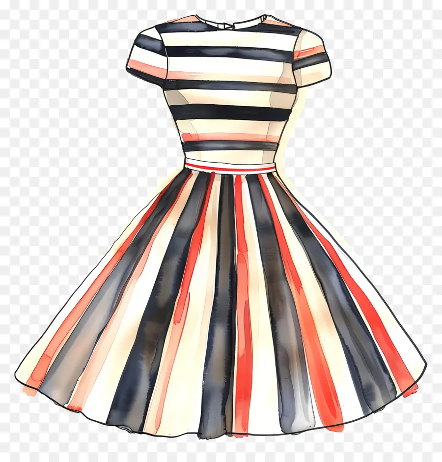 Vestido A Rayas，Retro Vestido PNG