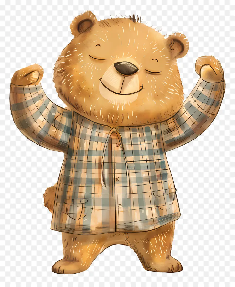 Cartoon Bear，Camisa A Cuadros PNG