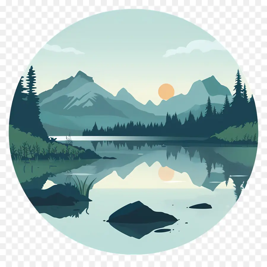 Lago，Paisaje Del Atardecer PNG