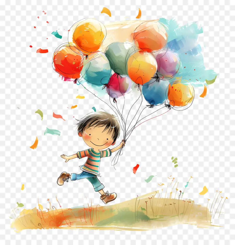 Dia Del Niño，Niño Con Globos PNG