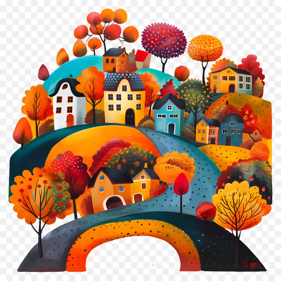 Pueblo De Otoño，Casas Coloridas PNG