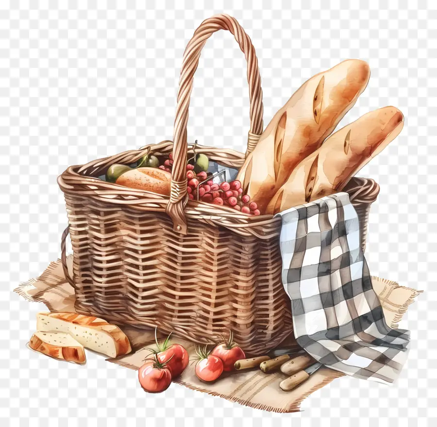 Cesta De Picnic，Ilustración Acuarela PNG