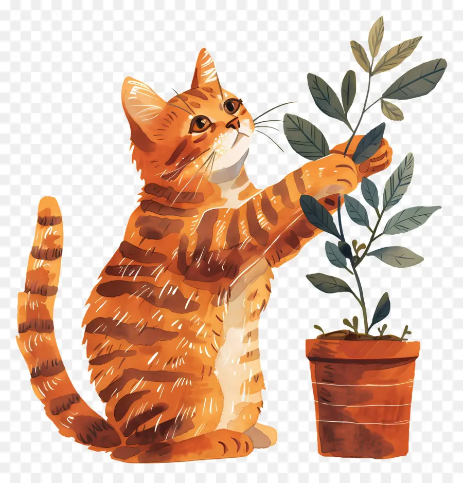 Gato Jardinero，Gato Con Plantas PNG