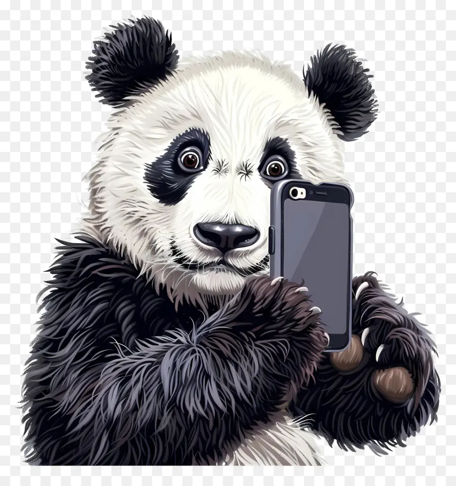 Animales Autofotos，Panda Con Teléfono PNG