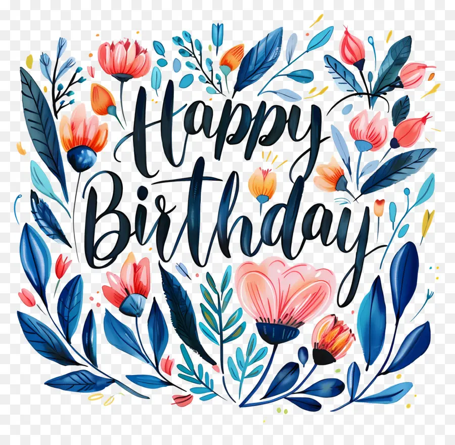 Feliz Cumpleaños，Letras Florales PNG