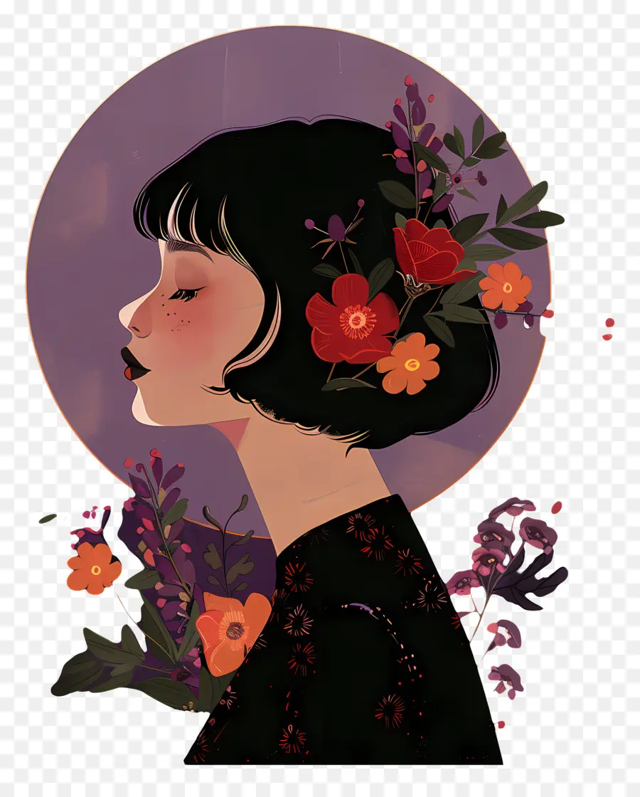 Retrato De Mujer，Mujer Con Flores PNG