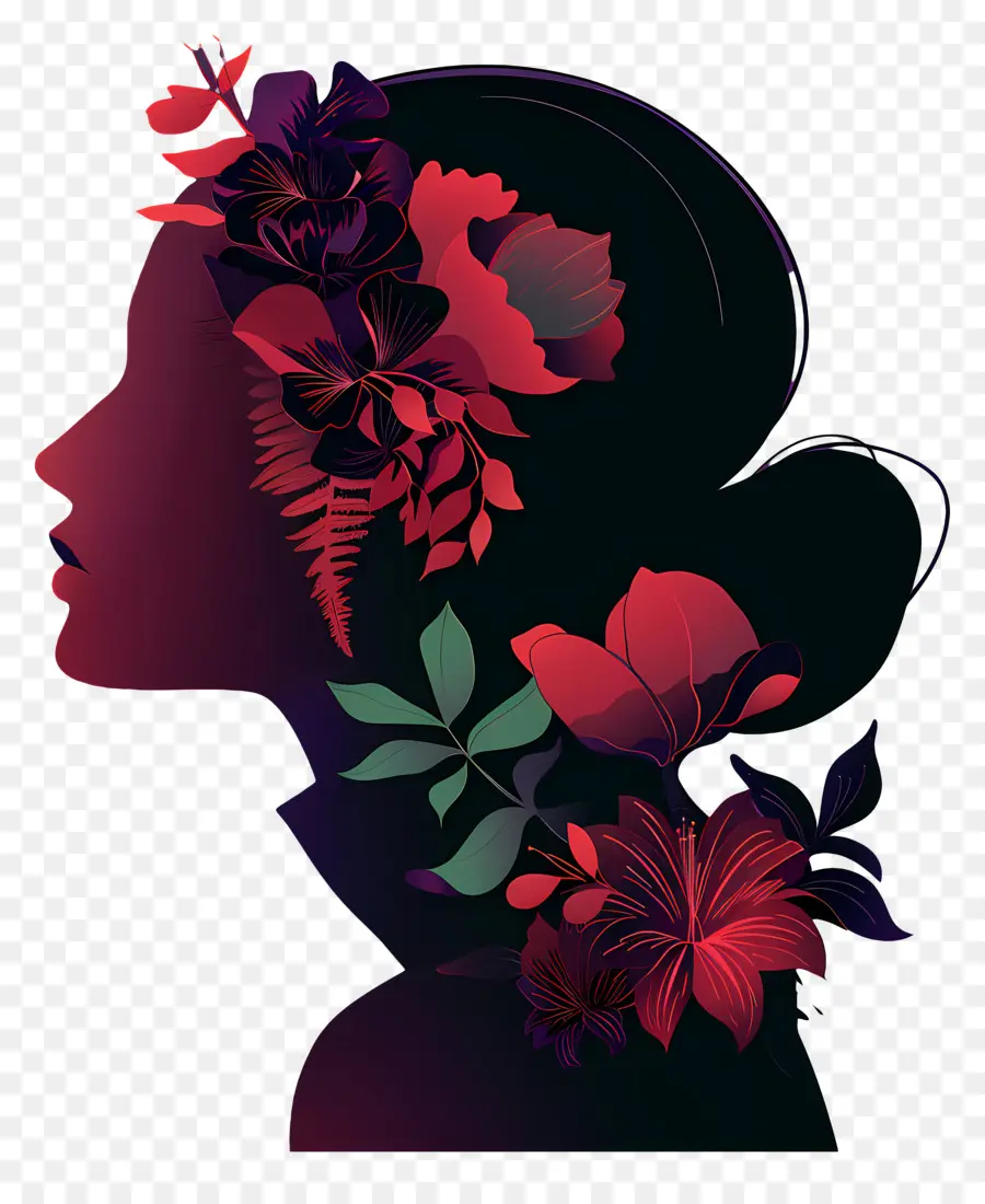 Retrato De Mujer，Silueta Floral PNG