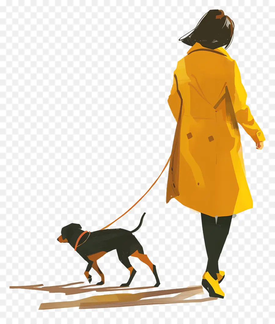 Mujer Perro Paseando，Mujer En Impermeable PNG