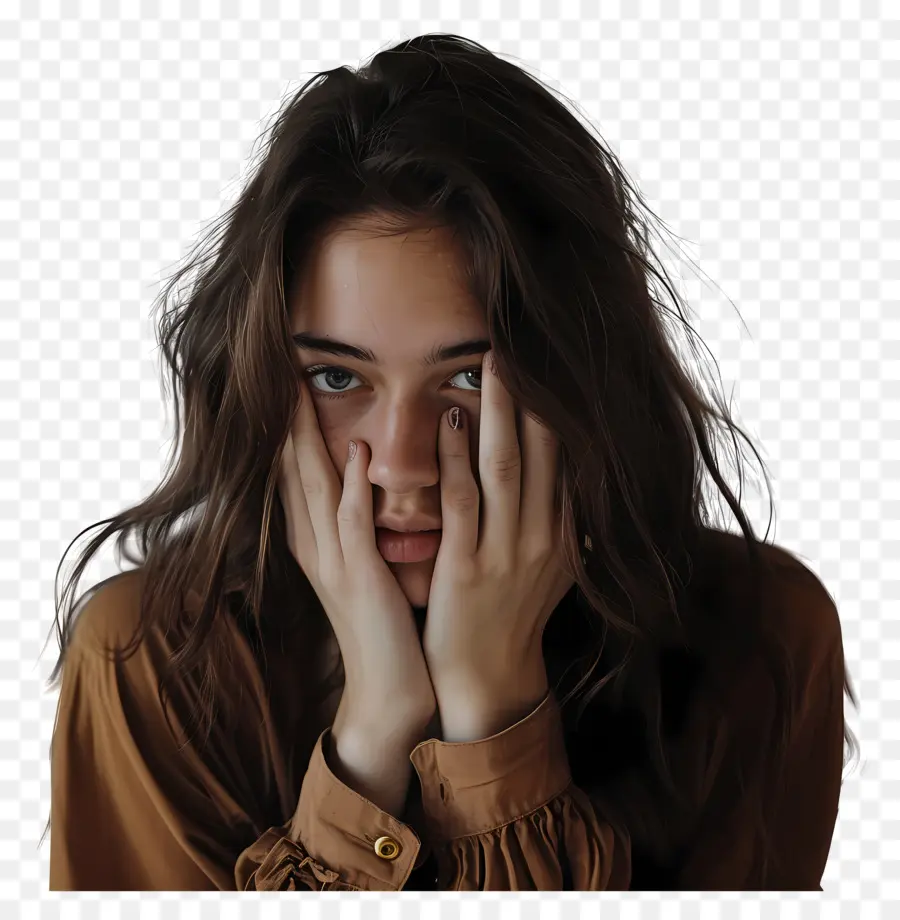 Mujer，Chica Con Las Manos En La Cara PNG