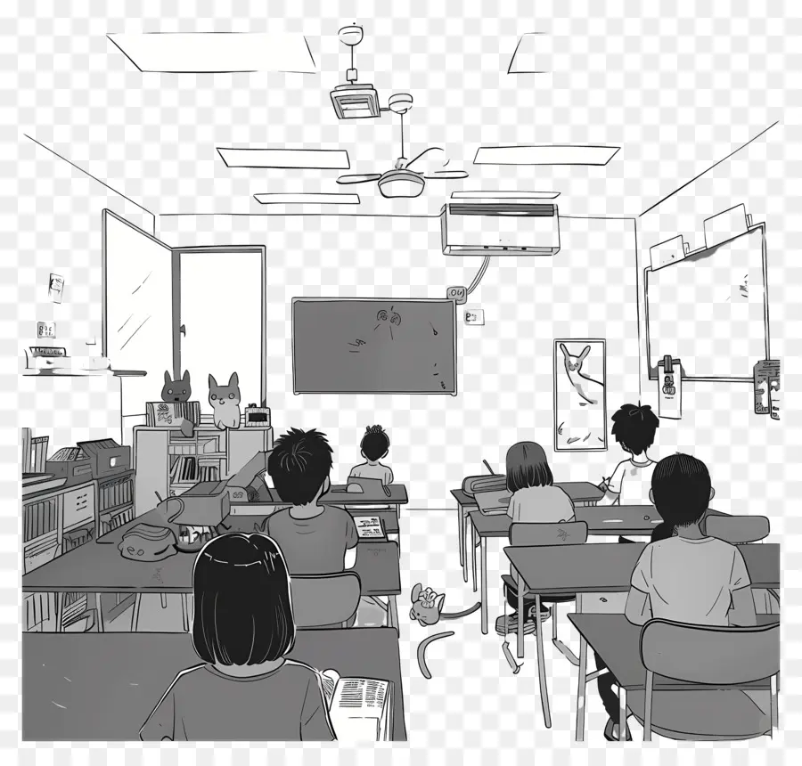 En El Aula，Dibujo En Blanco Y Negro PNG