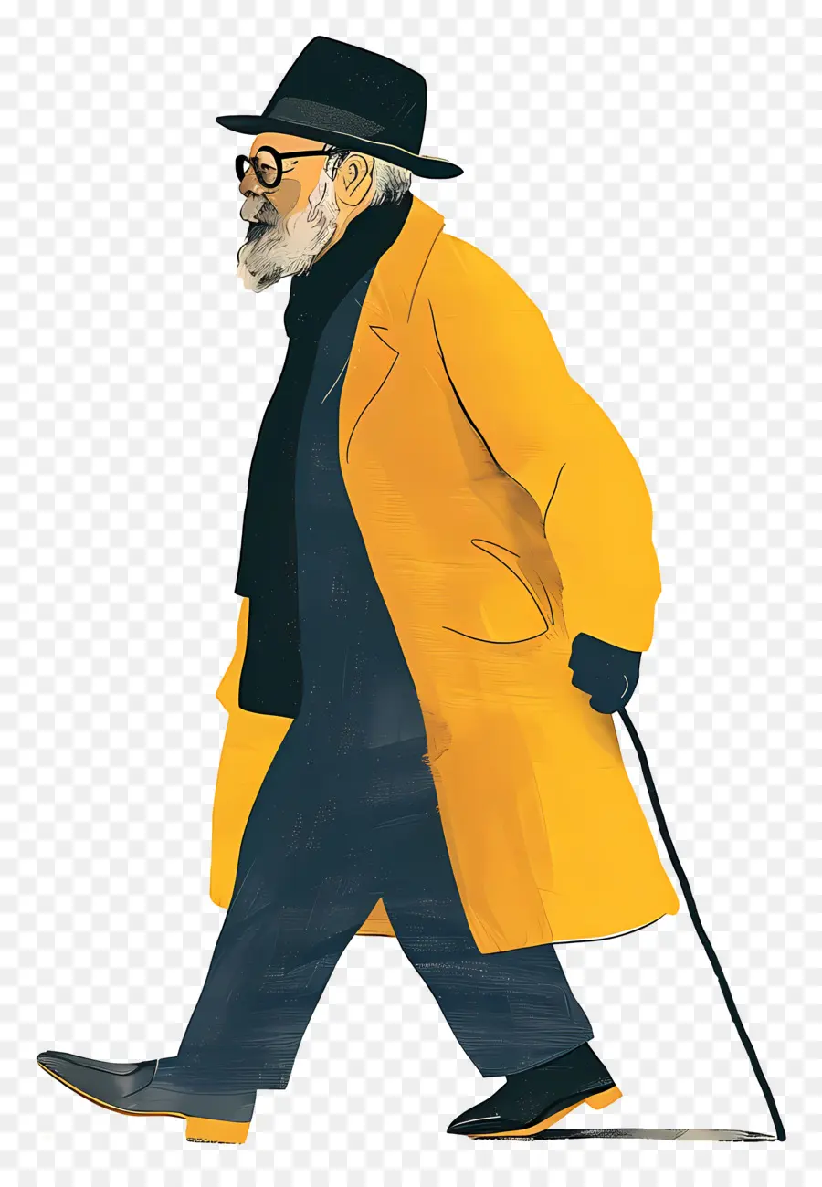 Viejo，Hombre De Abrigo Amarillo PNG