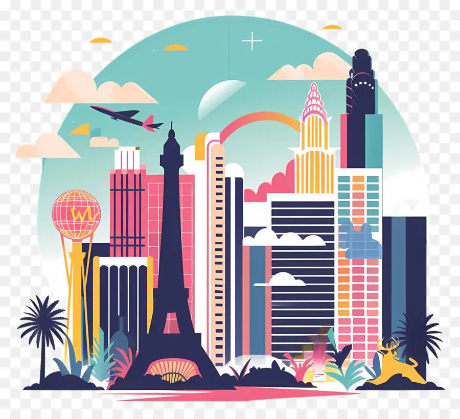 Las Vegas，Ilustración Del Paisaje Urbano PNG