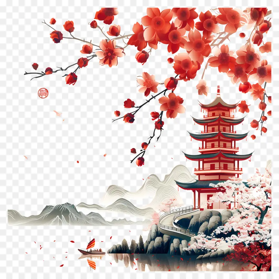 China De Fondo，Pintura A La Acuarela PNG