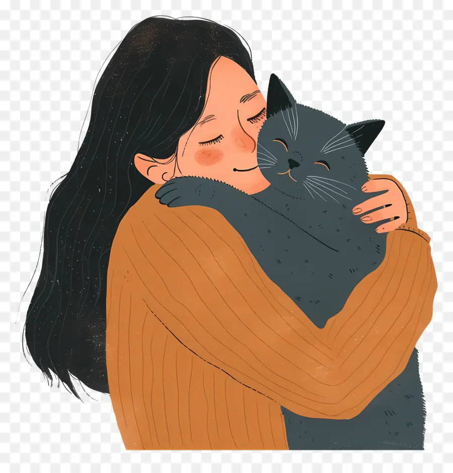 Día Nacional Del Abrazo A Tu Gato，Mujer Abrazando Gato PNG