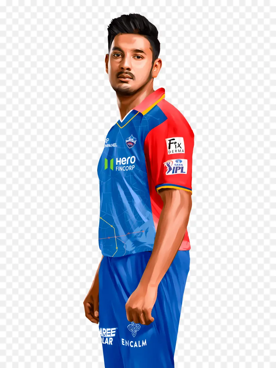 Capitales De Delhi，Jugador De Críquet En Jersey Azul Y Rojo PNG