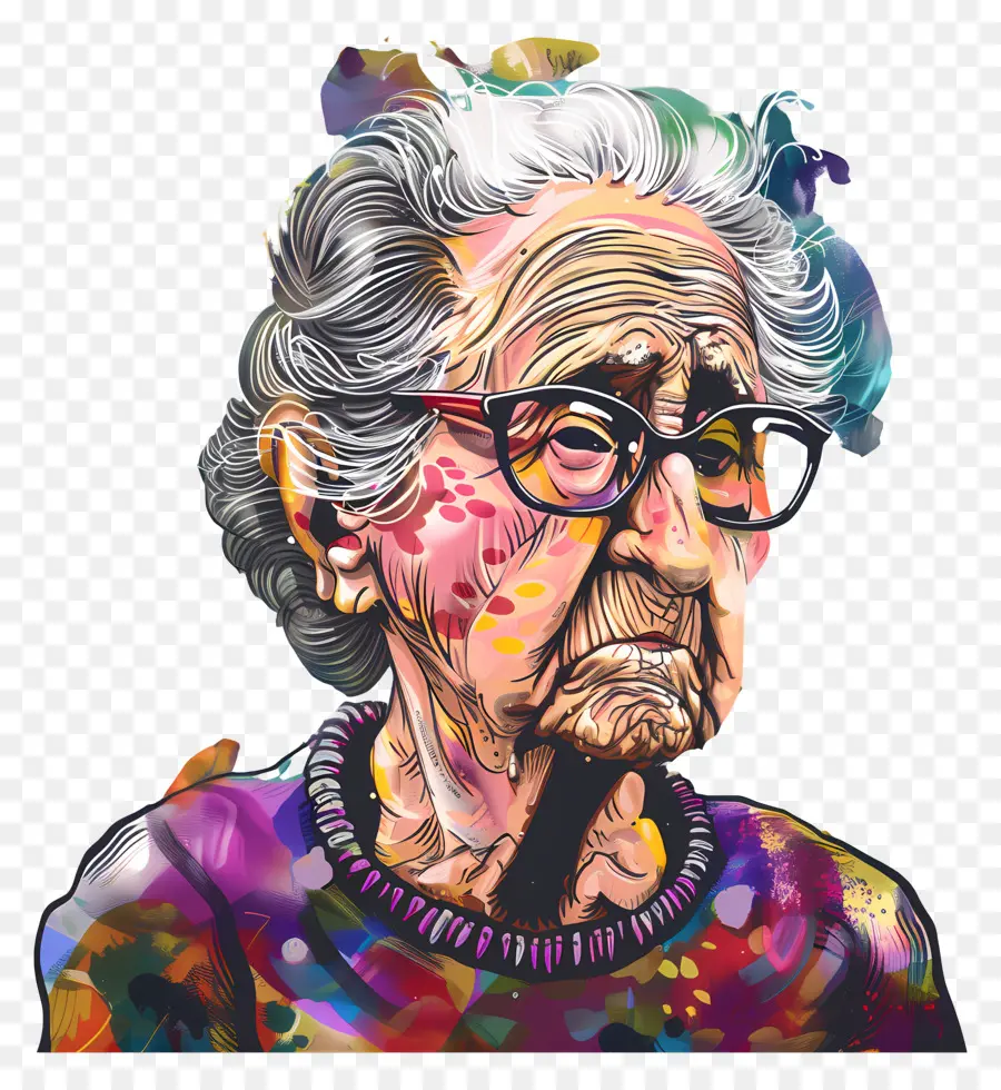 Día Mundial De Concientización Sobre El Abuso De Personas Mayores，Colorido Retrato De Anciana PNG