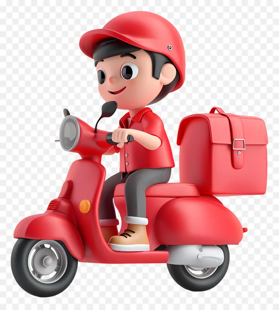 Entrega Boy，Scooter Rojo PNG