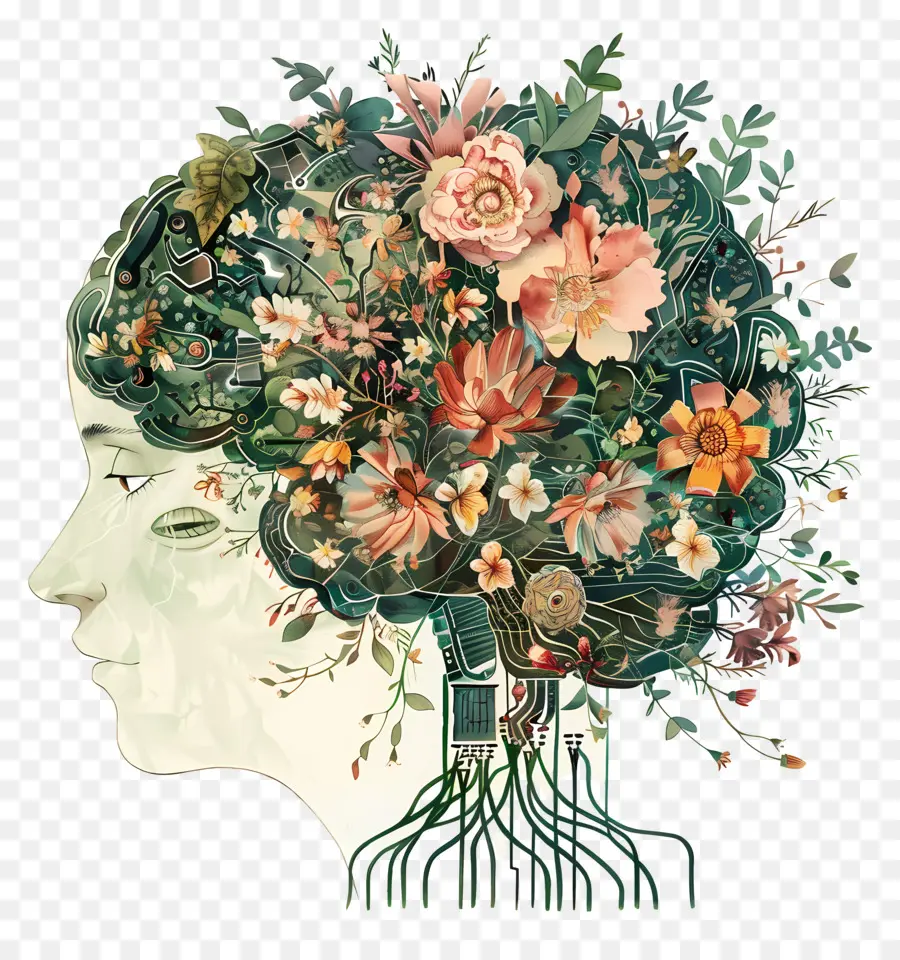 Inteligencia Artificial，Cerebro Floral PNG