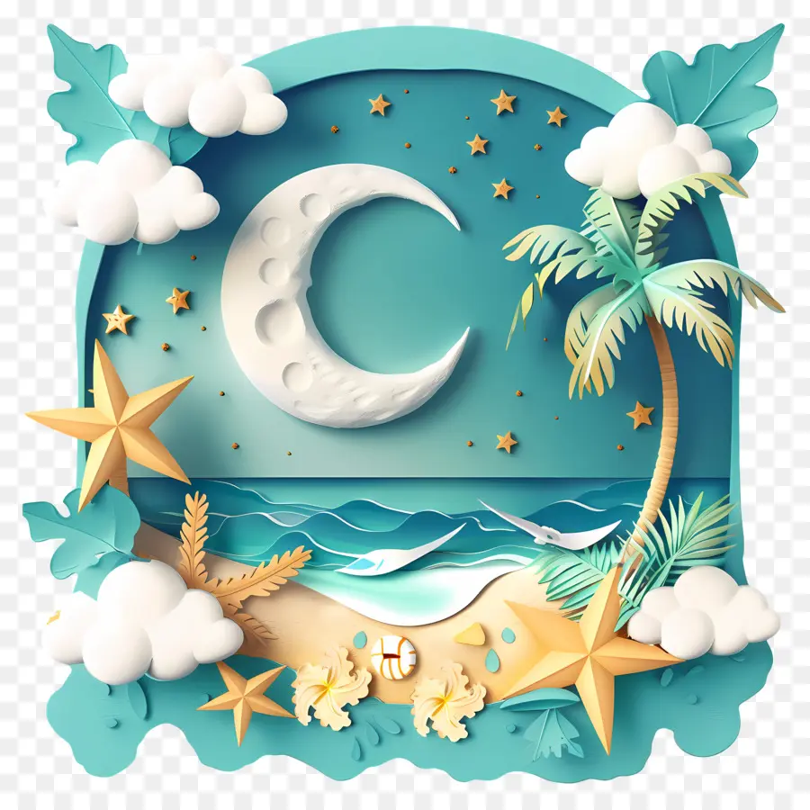 Noche De Verano，Luna Y Playa PNG