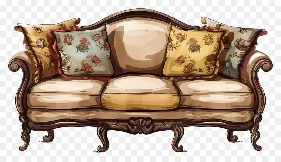 Sofá Con Almohadas，Sofá Adornado PNG