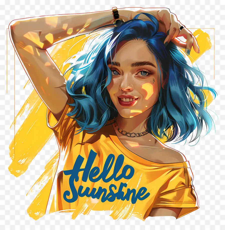 Hola Sol，Chica De Pelo Azul PNG