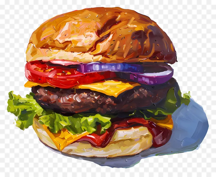 Pintura Al óleo，Hamburguesa Con Queso PNG