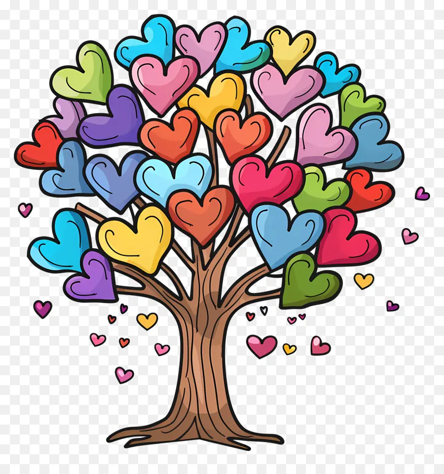 Corazones De Arbol，Árbol De Corazón Colorido PNG