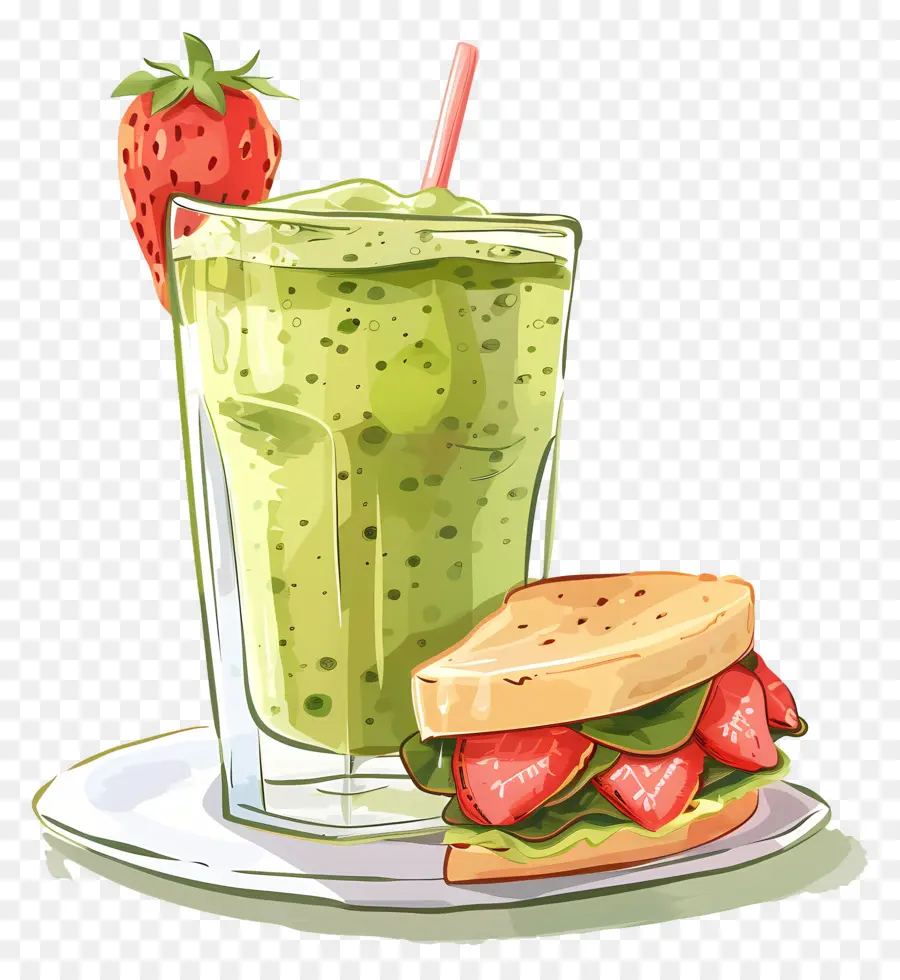 Bebida Matcha，Batido Verde Y Sándwich PNG