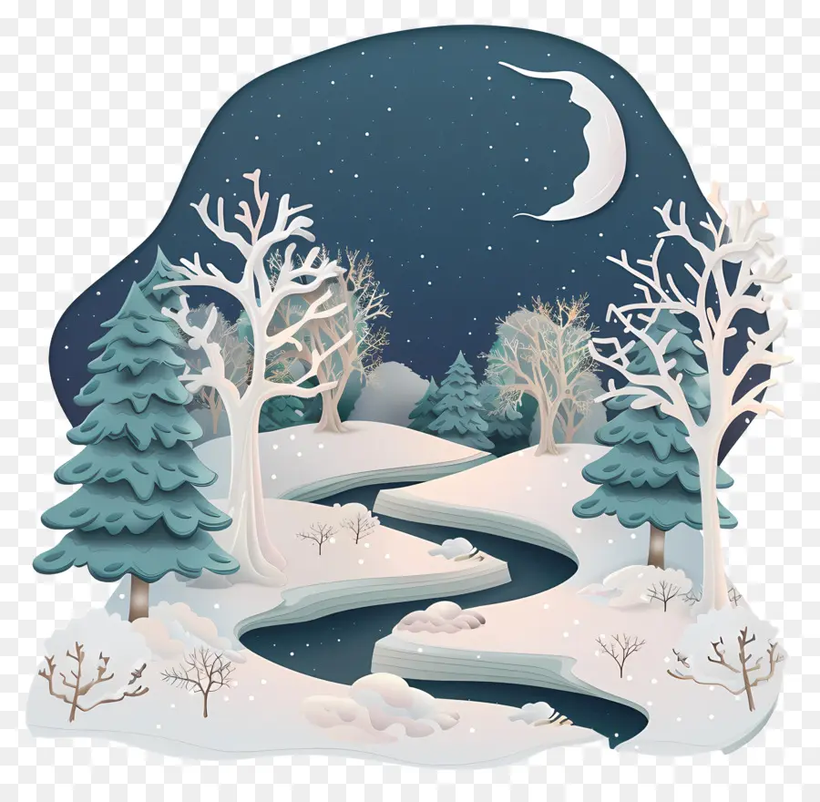 Noche De Invierno，Paisaje De Invierno PNG