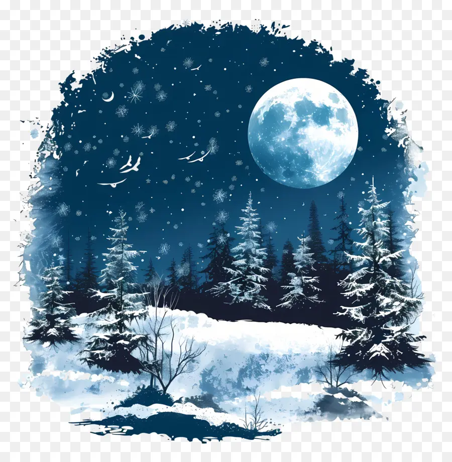 Noche De Invierno，Luna Y árboles PNG