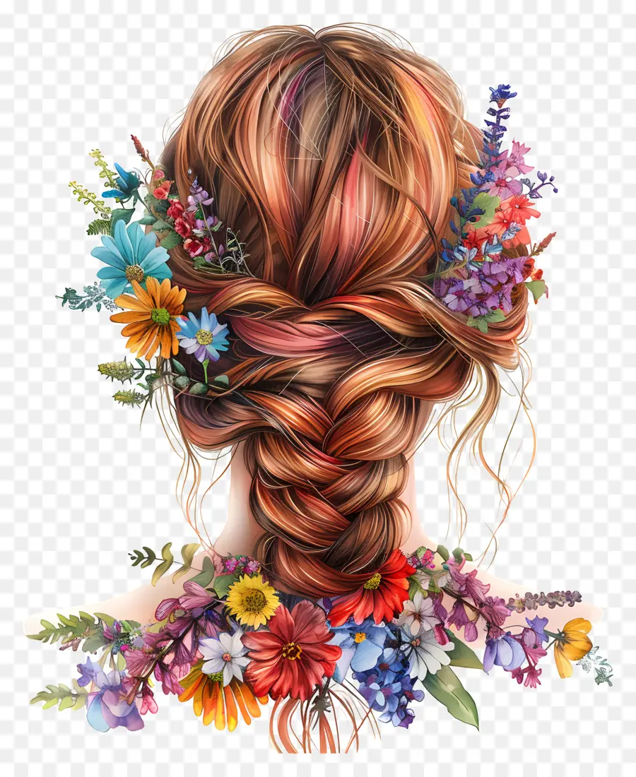 Estilo De Pelo，Cabello Trenzado Con Flores PNG