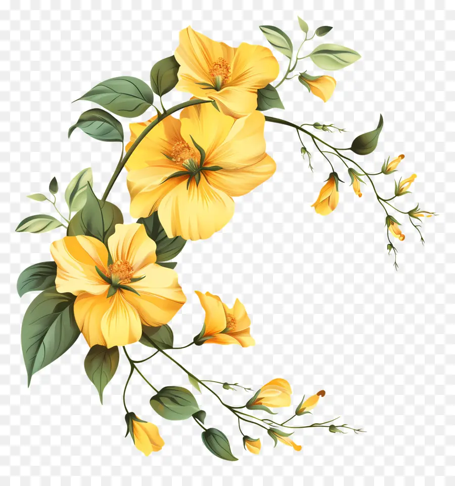 Flores Amarillas，Flores Verdes PNG