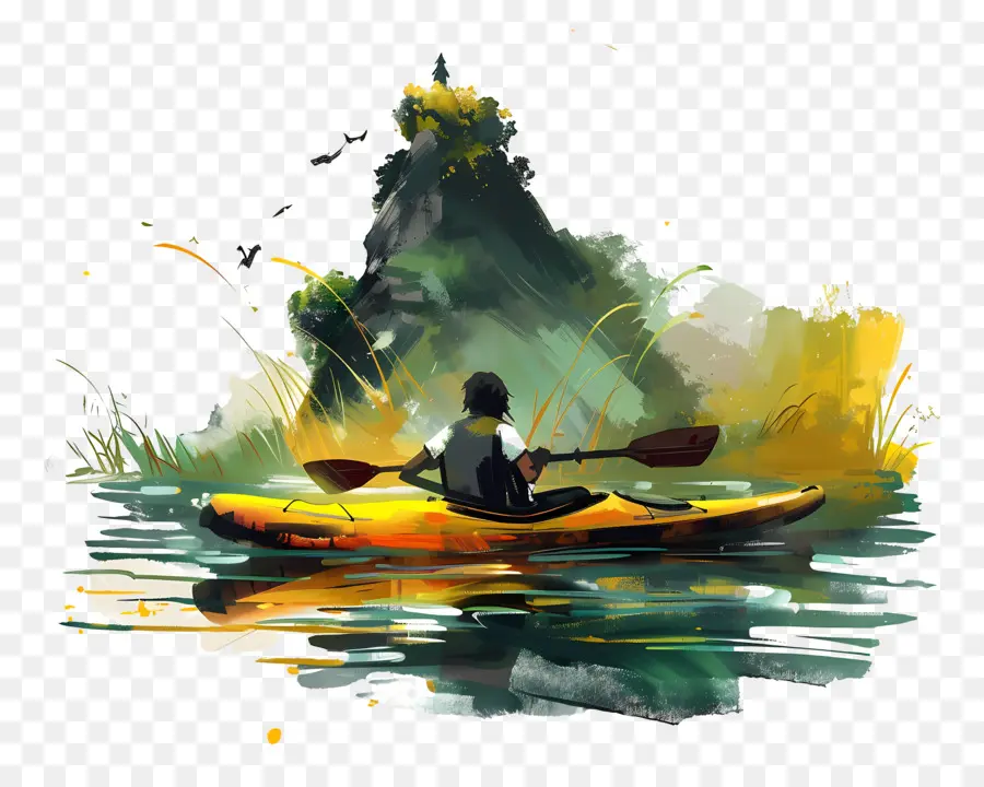 Kayak，Pintura A La Acuarela PNG