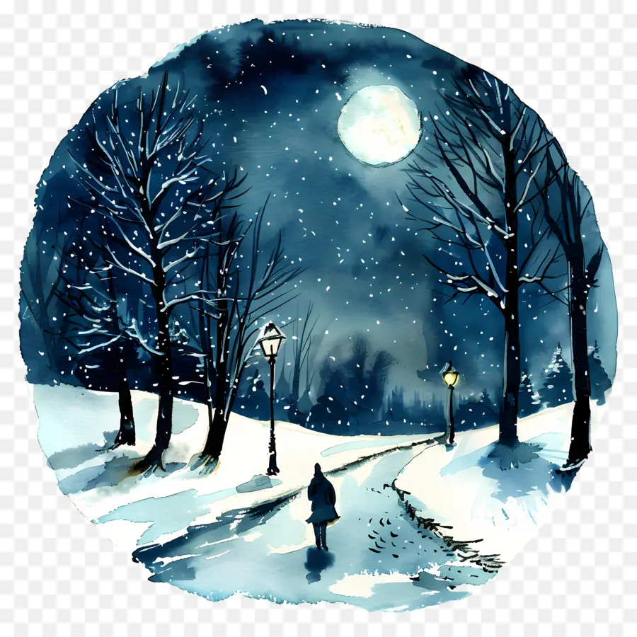 Noche De Invierno，Pintura Nocturna De Invierno PNG